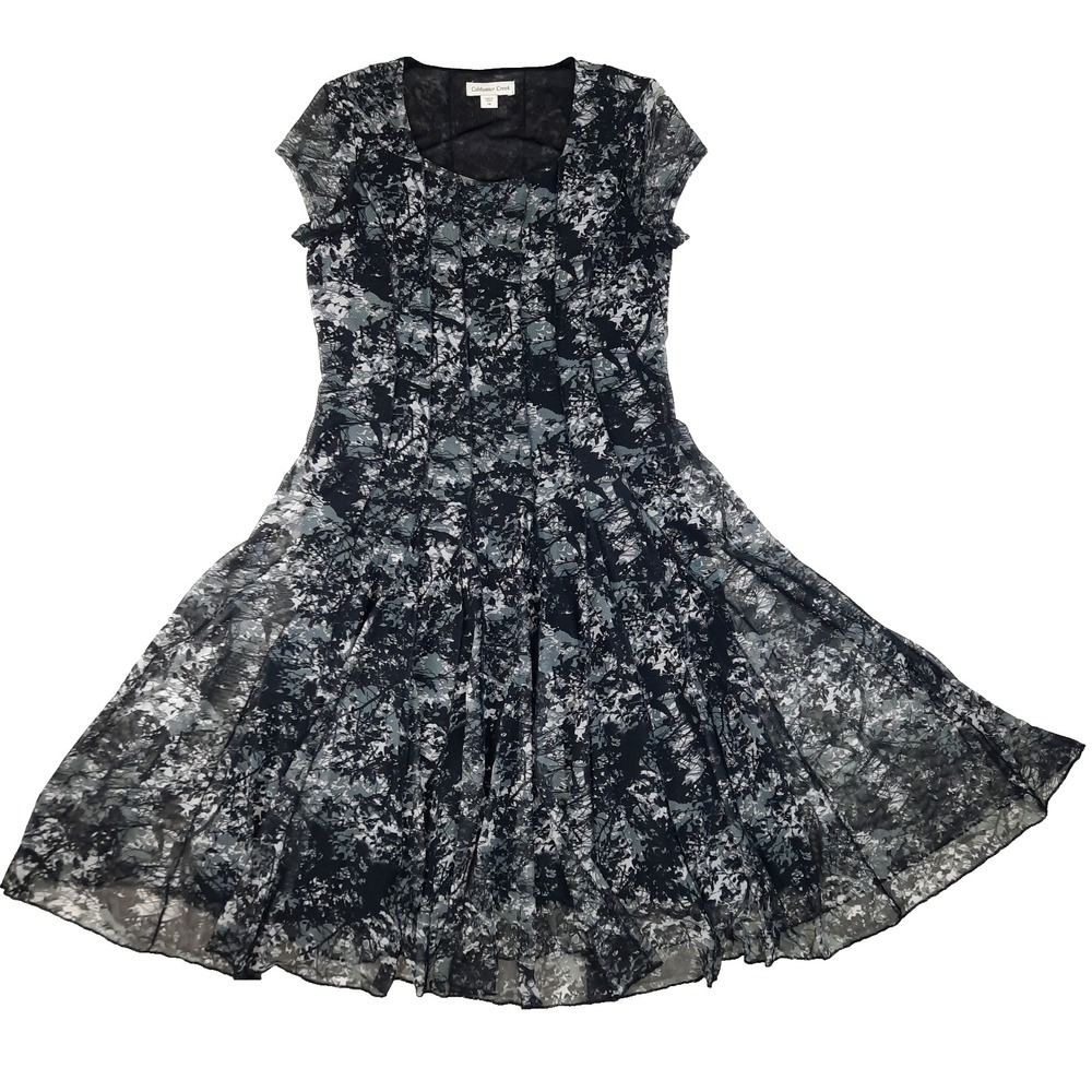 Coldwater Creek Mesh Midi Dress Womens 8P Black Gray Y2K Whimsigoth Forest Fairy